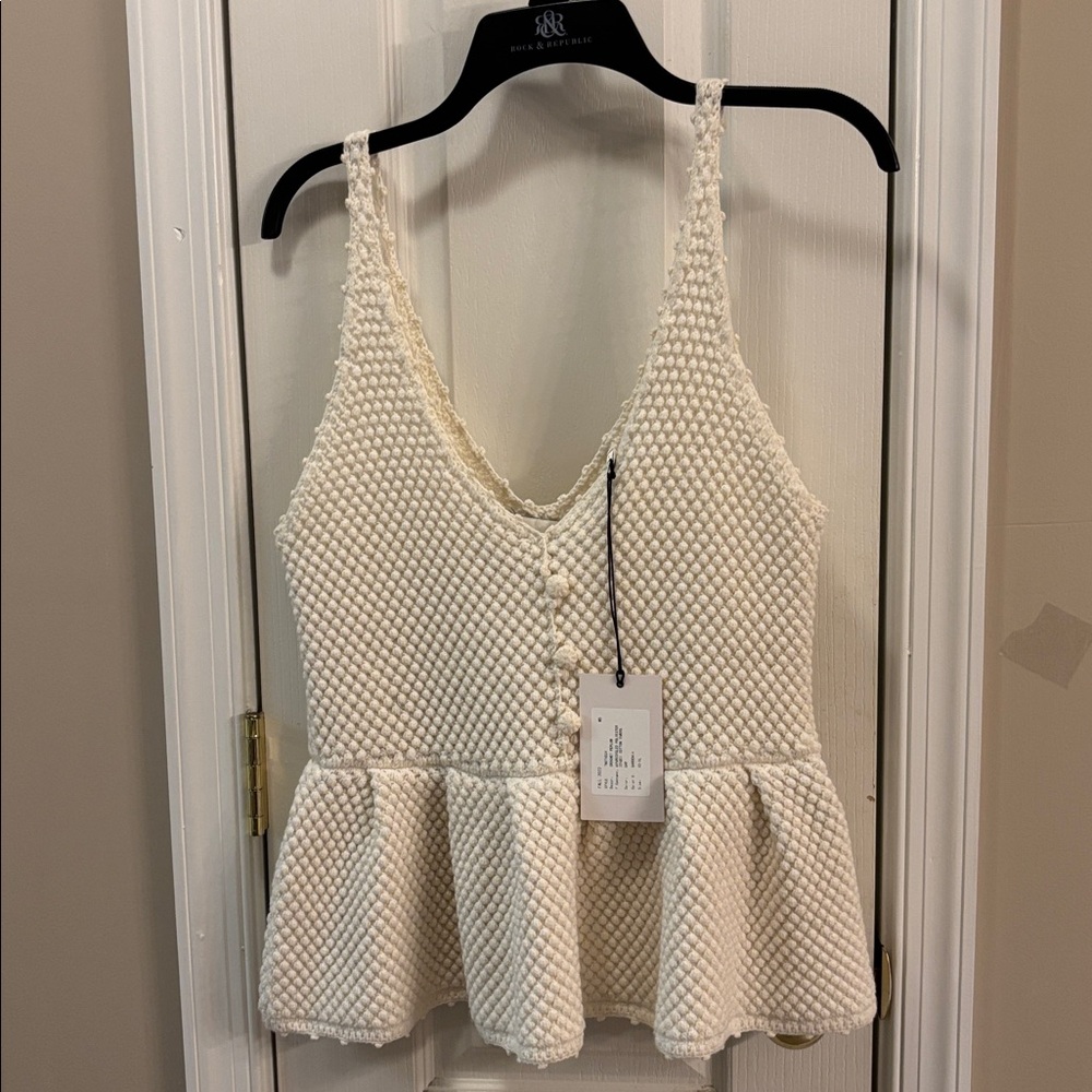 7 For All Mankind Cream Textured Peplum Tank Top